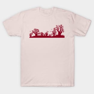 Baobab Trees Silhouette Red and Pink T-Shirt